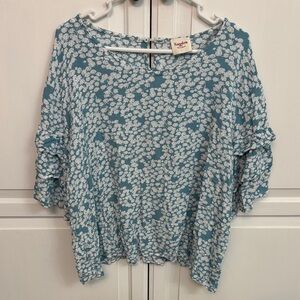Hayden Teal Blue Floral Peasant Top. Cottagecore size 2XL